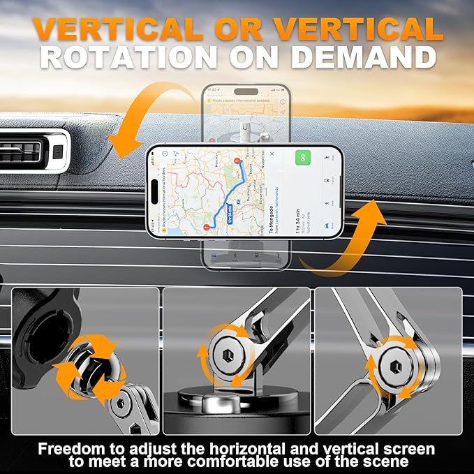 Magnetic Car Mount Charger Wireless, 15W Fast Charging 2 in 1 Magnetic Cell Phone Holder Stick on Dashboard Windshield, 360° Foldable Full Metal Car Accessories for iPhone16/15/14/13/12 Series