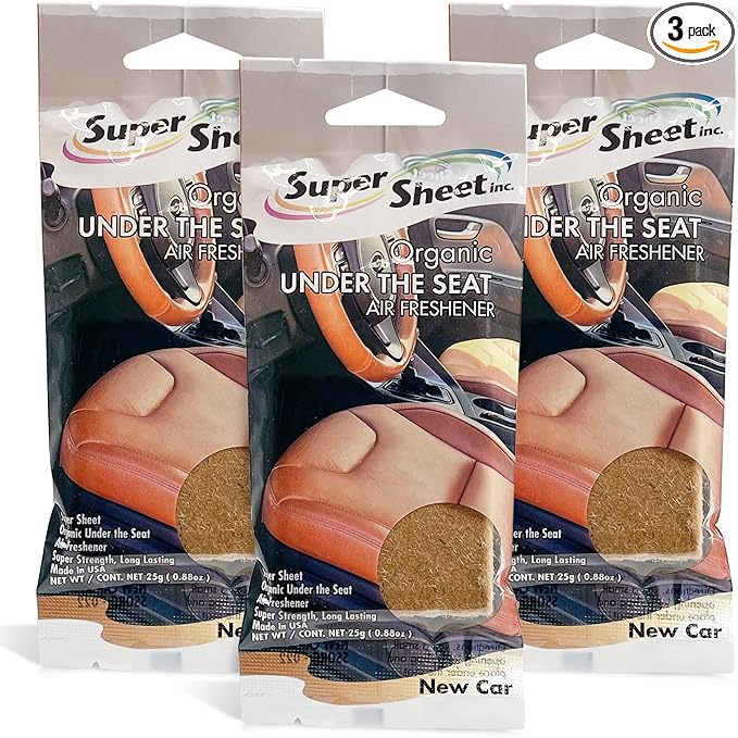 Super Sheet, Organic Under the Seat Car Air Freshener, Long Lasting Fragrance, New Car Scent, 3 Pack