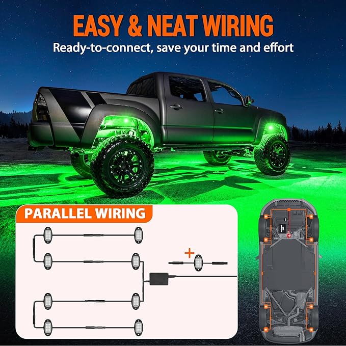 RGB LED Rock Lights 8 Pods - Multicolor Underglow Neon Light Kits, Underbody Lamp Waterproof with APP/Remote Control & Music Mode for Pickup Car Off Road SUV ATV Vehicle
