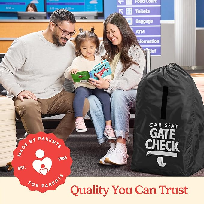 J.L. Childress Gate Check Travel Bag for Car Seats - Car Seat Travel Bag for Airplane, Fits All Baby & Infant Carriers, Airport Accessories for Gate Check, Flying Essentials, AirTag Compatible - Black