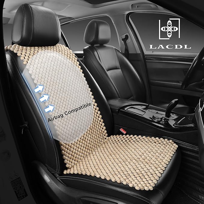 LACDL Beaded Car Seat Covers for Cars, Cooling Bead Seat Cover for Trucks & SUVs(headrest Removable only) - Auto Ventilated Seat Cooler Pad, Natural Wood Breathable Beads Sweat Protector, Burlywood