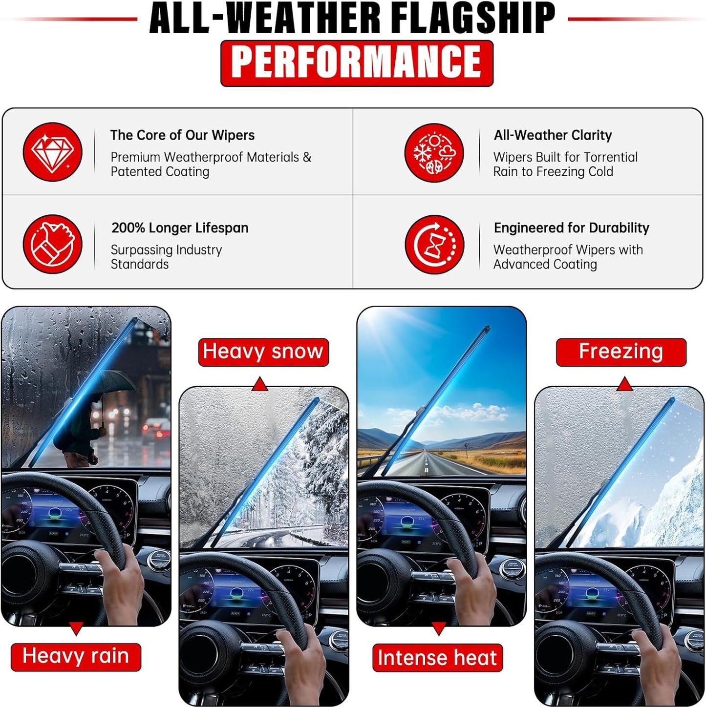 Windshield Wiper Blades Replacement for 2010 2011 2012 2013 2014 2015 2016 Cadillac SRX Original Factory Quality Front Rear Wipers Blade Set for My Car - 26" 17" 12" (Pack of 3)