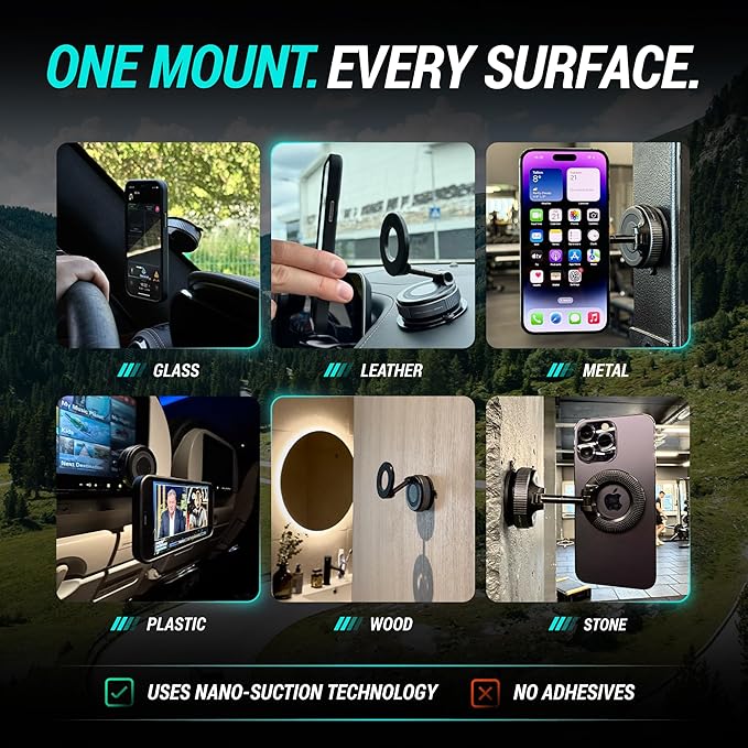 CARMOUNT Clutch-X™ Black – Upgraded Vacuum Phone Mount Suction Cup Car Phone Holder for iPhone, Window Phone Mount, 360° Vacuum Magnetic Phone Holder for Car, Magnetic Phone Holder with Suction Cup