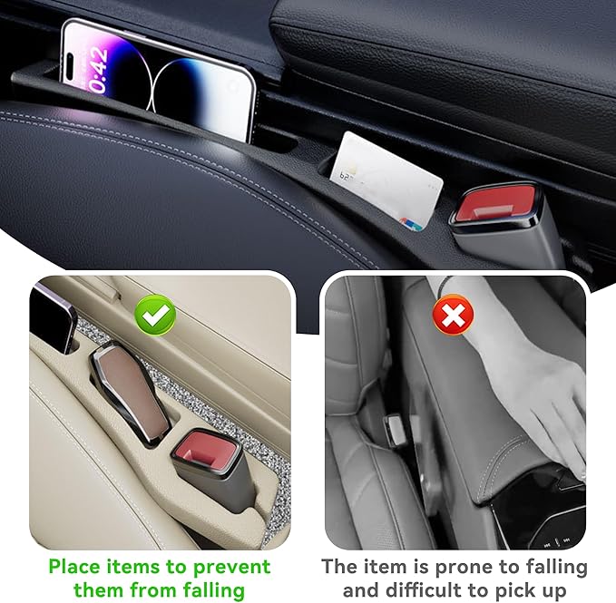 Car Seat Gap Filler Organizer, 2PCS Multifunctional Vehicle Fill Gap Blocker with Storage Slot Between Seat & Console, Anti-Drop Auto Interior Organization, Universal Fit (Beige)