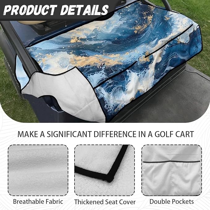 Biyejit Golf Cart Seat Covers with 4 Pockets Golf Cart Seat Towel Blanket Fits 2-Seat Golf Carts, Golf Cart Accessories