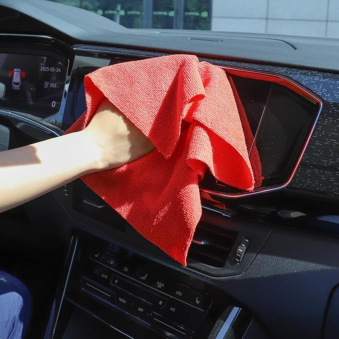 Tricol Clean 50PK Profesional Resuable Lint Free Microfiber Edgeless Cleaning Cloth Cleaning Rags,Absorbent Microfiber Wipes for Housekeeping, Car Cleaning (12 * 12 Inches) (red1)