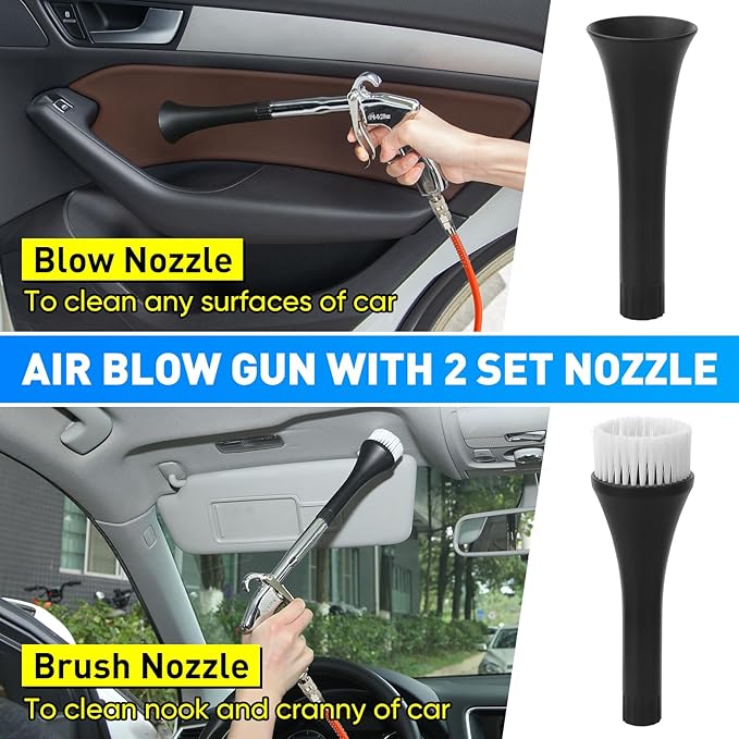 MYPIN Car Cleaning Gun, 6-9.2Bar, High Pressure Air Blow Gun with 2 Set Nozzle&Towel, Interior Car Cleaning for Vehicle Upholstery Carpet Seat