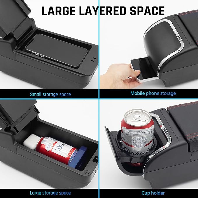 YJYWZH Armrest Box for Nissan Almera Versa 2007-2011 Car Center Storage Box Hand Centre Consoles Cup Holder Arm Rest Double-Layer Black Accessories