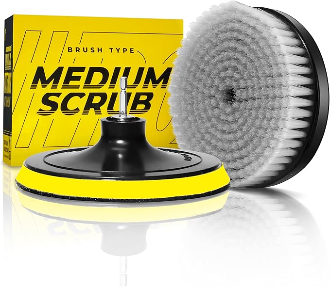 VViViD Power Drill Brush Attachment + Backing Plate, 4” inch / 100mm Diameter Surface Area, Medium-Stiffness Bristles