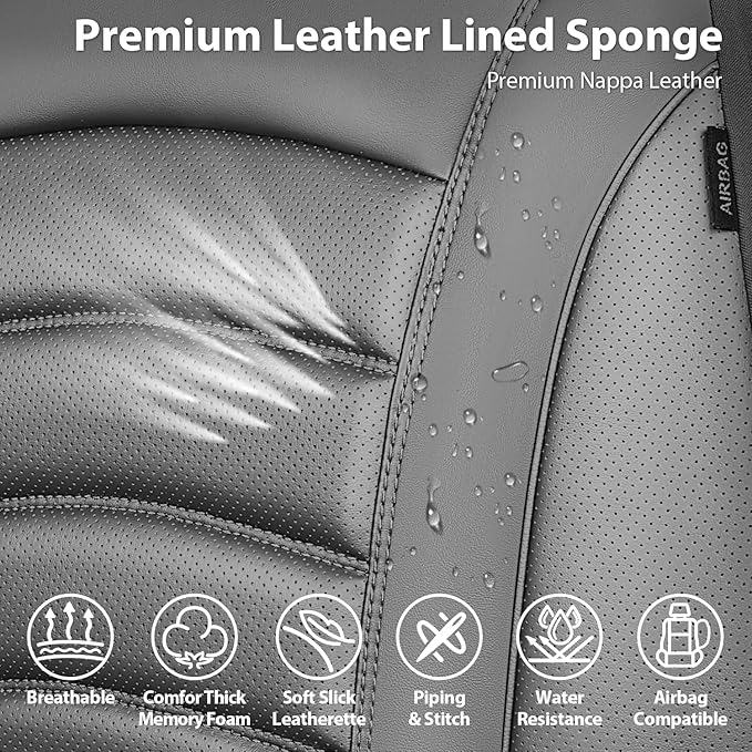 CAR PASS 3D Foam PU Leather Car Seat Covers, Universal Seat Covers Front 2 for Trucks SUV Sedan Automotive Seat Covers Armrest Airbag Compatible Waterproof Comfortable Faux Nappa Leather All Gray