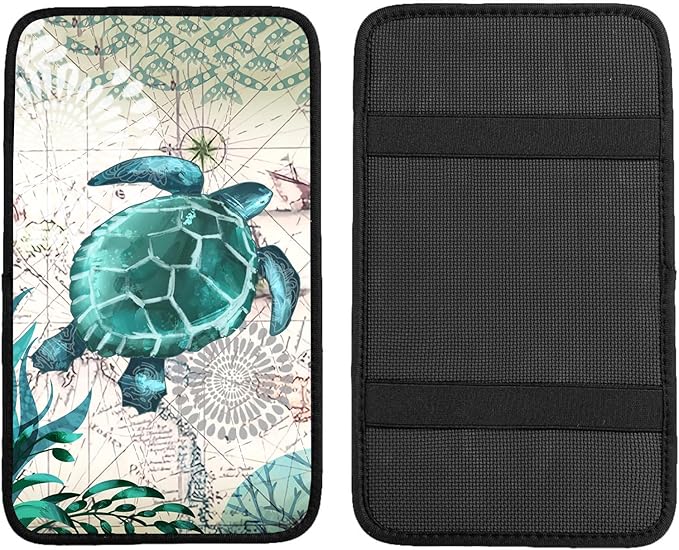 Universal Car Center Console Cushion Pad,Sea Turtle 2 Car Armrest Pad Car Armrest Seat Box Cover Protector for Most Vehicle, SUV, Truck, Car