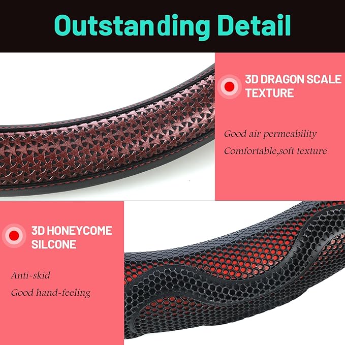 18 Inch Truck Steering Wheel Cover Leather Wheel Semi-Truck Comfy Grip Cover Anti Slip Car Accessory, Fits Rv, Big Rig and Classic Car(Red, Classic Style)