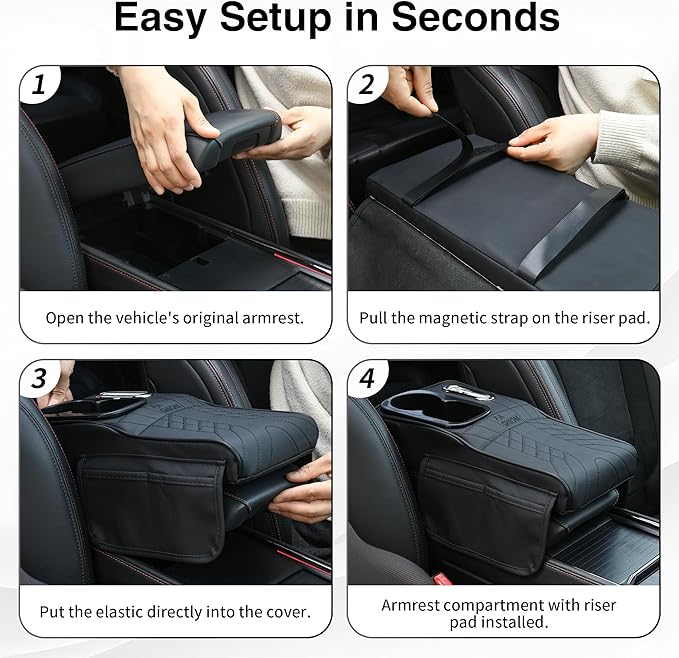 Center Console Cover, Car Armrest Cushion with Cup Holder&Tissue Box, 2 Side Storage Box, Car Armrest Storage Box Interior Accessories (Black)