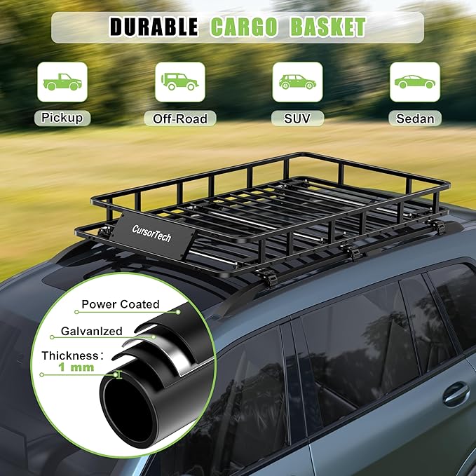 Roof Rack Basket 64" x 39" Heavy Duty Rooftop Cargo Carrier 300 lbs Capacity Steel Roof Racks Vehicle Cargo Baskets Luggage Holder Rack for SUV Truck Car Travel Camping Storage