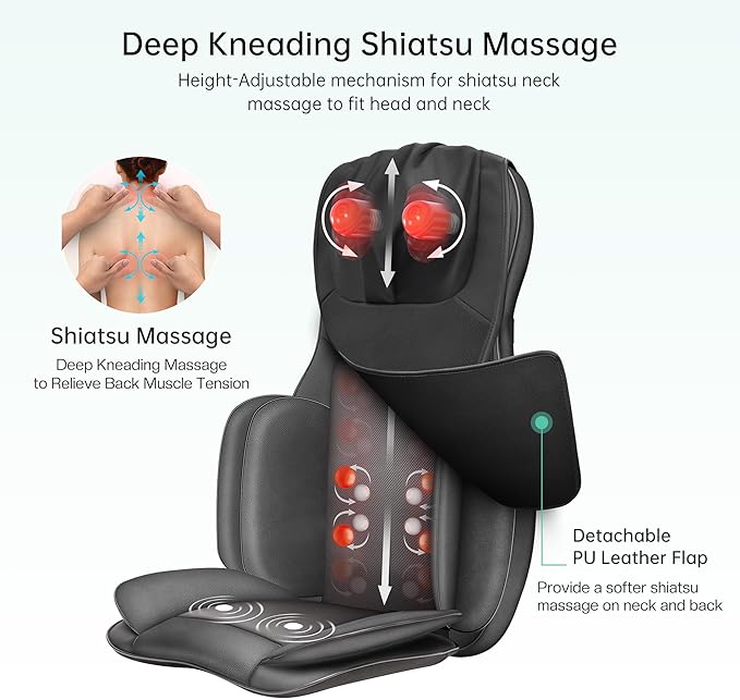 Snailax Neck Back Massager with Heat, Full Body Massage Chair Pad, Adjustable Compression, Rolling, Shiatsu Massage Seat Cushion, Chair Massagers,Gifts for Women, Man (Upgrade)