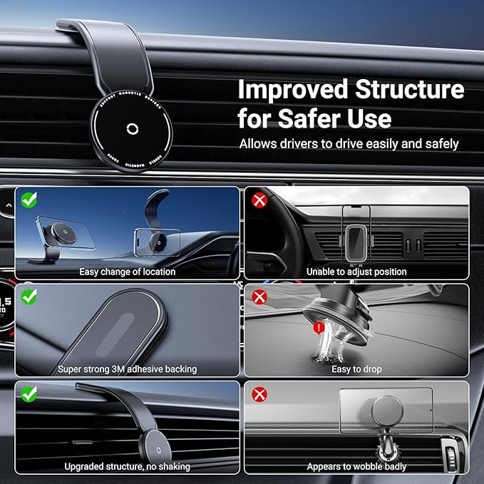 This Hill Magnetic Car Phone Holder, Bendable Aluminum Arm Car Magnet Phone Mount【18 Strong Magnets】 Magnetic Phone Holder for Car Dashboard/Windshield, Compatible with iPhone 17 16 15 14 13 12 Series