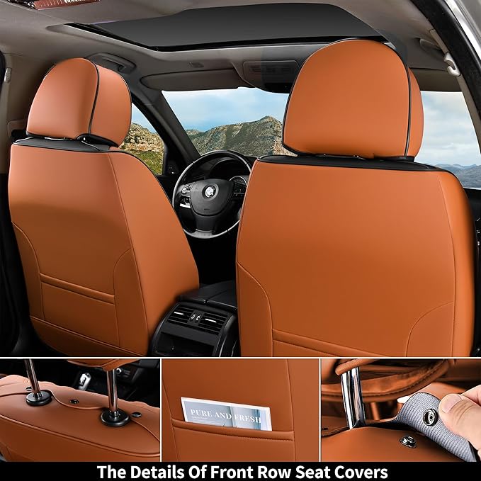 Coverado Car Seat Covers Front, Seat Covers for Cars, Waterproof 2-Pack Car Seat Cushions, Leather Carseat Seat Protectors, Universal Seat Covers Fit for Most Sedans SUV Pick-up Trucks(Brown&Black)