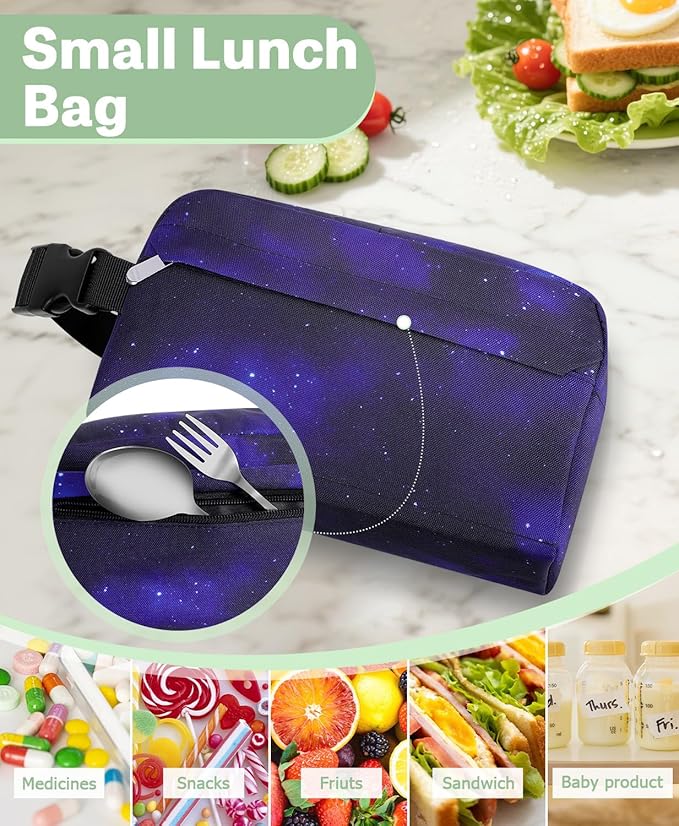 Small Insulated Snack Bag Lunch Bag for Kids Lunch Box for Women/Men, Collapsible [3L/5-Can] Reusable Lunch Bag Cooler Bag for Bottle with Handle Buckle for Work School Travel (Starry Sky)