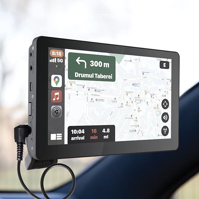 Car and Driver INTELLIDASH 7" HD Touchscreen – Portable Apple CarPlay Android Auto Screen for Car, Bluetooth Car Stereo with Backup Camera Support, Mirror Link, GPS Navigation, Siri, Google, SiriusXM