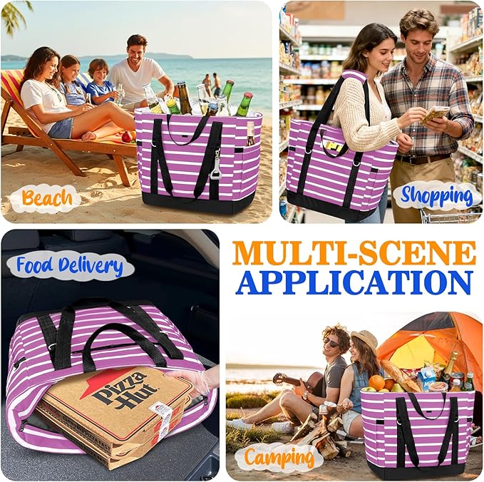 HUANLANG Soft Cooler Bag Insulated for Travel,Large Insulated Grocery Bags with Zippered Top,PEVA Collapsible Food Delivery Cooler Bag for Beach, Travel, Picnics