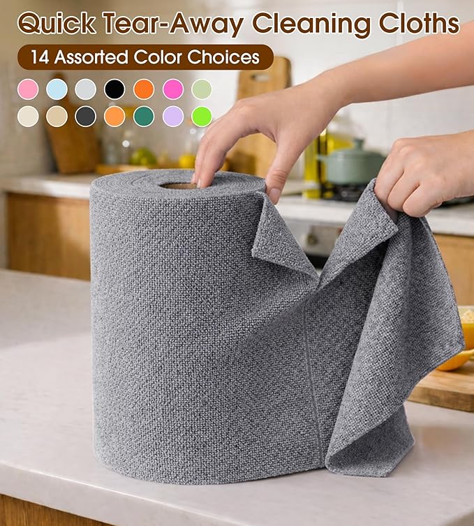 KitchLife Microfiber Cleaning Cloth Roll, 100 Pack - Tear-Away Microfiber Paper Towels, Lint-Free, Reusable, Washable for Kitchen, Car, Dishes, and Sensitive Surfaces (Dark Gray)