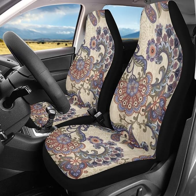Car Seat Covers Set Front Seats Only 2 Pack Universal Fit Most Truck SUV Vans Auto Accessories Interior Cushion Protector(Floral 2)