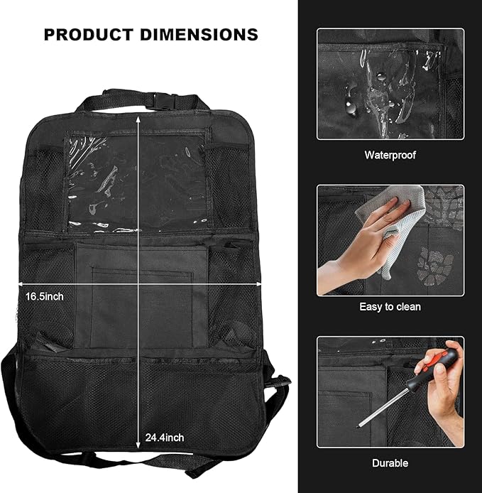 Car Seat Back Organizer, Auto Multi-Pockets Backseat Storage Bag with Tablet Holder, Waterproof Oxford Cloth Seat Back Protector Kick Mat for Most Vehicles, Car Accessories (Style B)