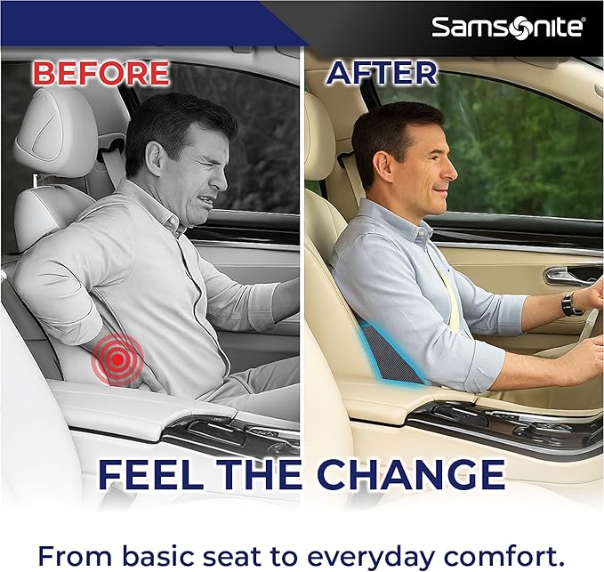 Samsonite Ergonomic Lumbar Pillow for Office Chair and Car Seat - Memory Foam Back Support Lumbar Pillow, Premium Cushion Chair Support for Lower Back Pain Relief and Versatile Use (Dark Grey)