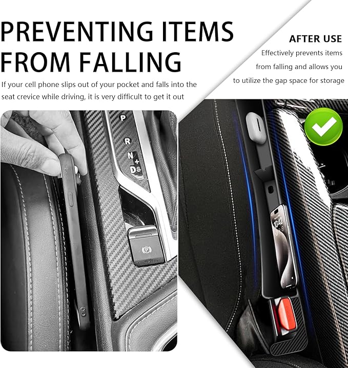 2PCS Car Seat Gap Filler Organizer with Charging Port,Upgrade Cars Gap Filler with Larger Storage Space Reducing Item Loss,Flexible No Drop Seat Guard for Car Storage Organizer