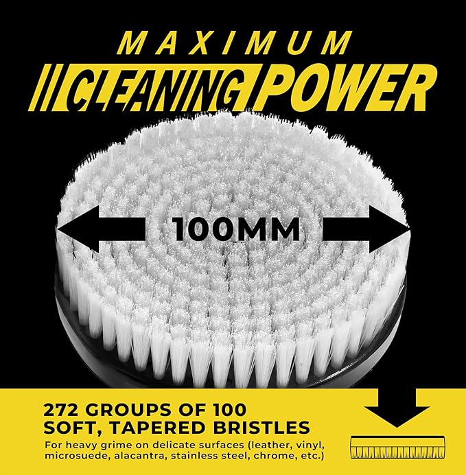 VViViD Power Drill Brush Attachment + Backing Plate, 4” inch / 100mm Diameter Surface Area, Soft Bristles