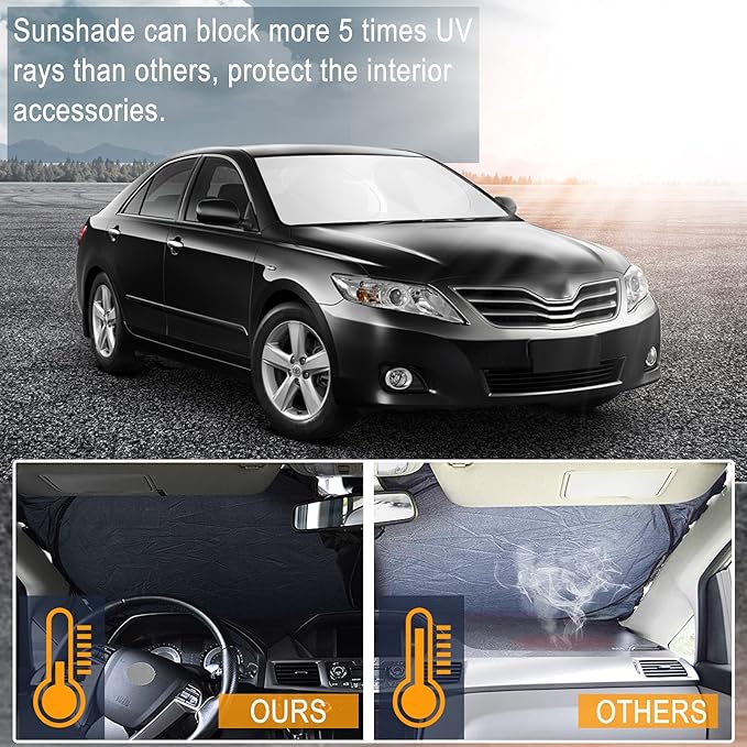 INSAUTO Windshield Sun Shades Custom Fit for Toyota Camry 2007-2017- Sunshade for Front Window Cover - Double Layer Heat Shield Sun Visor Cool Car Accessory