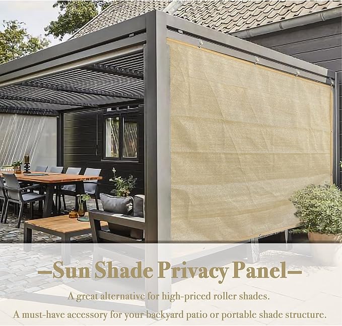 Sun Shade Privacy Panel with Grommets on 4 Sides for Patio, Awning, Window Cover, Pergola or Gazebo (Banha Beige, 8' x 10')