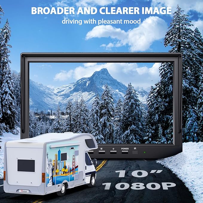 eRapta HD 1080p Backup Camera System Kit,10-inch Reversing Monitor with Quad Split Recording IP69 Waterproof, Rear View Side View Cameras, Backup Camera for RV Truck/Trailer/Tractor/Box/Camper AYX104