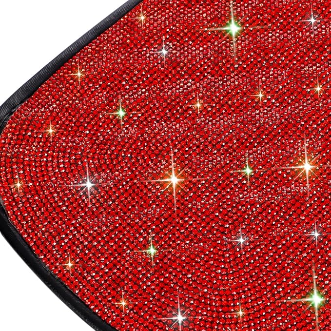 SAVORI Bling Car Armrest Cover Diamond Rhinestone Auto Center Console Cover Protector Arm Rest Cushion Pads Universal Bling Car Accessories for Women Girl Cute Vehicle Interior Decor (Red)