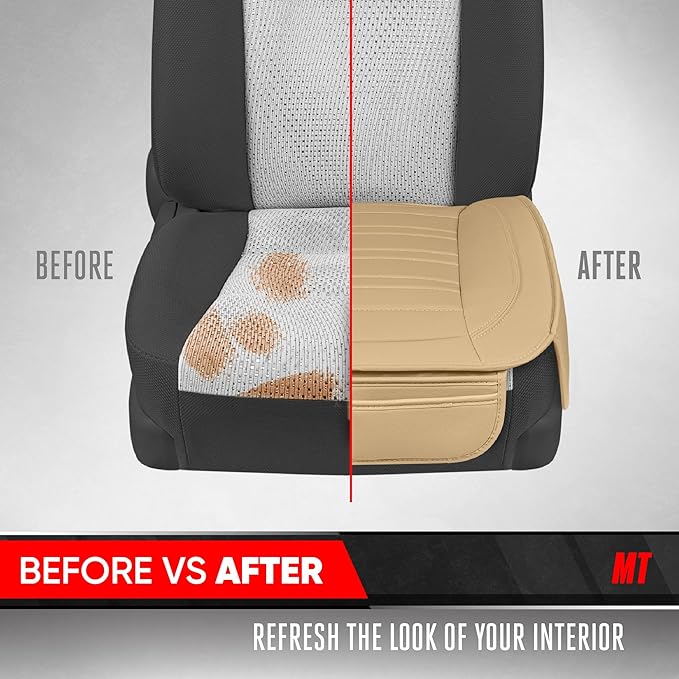Motor Trend Seat Covers for Cars Trucks SUV, Faux Leather Beige Padded Seat Covers with Storage Pockets, Premium Interior Car Seat Cover, 2 x Front Seat Covers