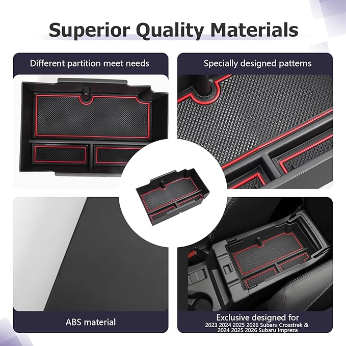 LUWU Center Console Organizer Compatible with Subaru Crosstrek & Impreza 2024-2026 Accessories Armrest Console Secondary Storage Box Insert Tray ABS Material with Coin Holder Red