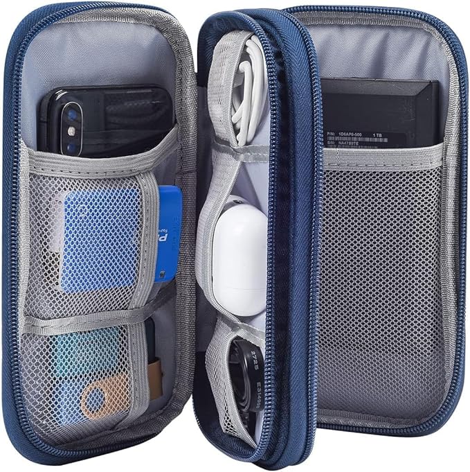 Electronic Organizer Travel Cable Accessories Bag, Electronic Organizer Case, Electronic Accessories Organizer Bag for Power Bank, Charging Cords, USB Cable, Earphones (Navy Blue)