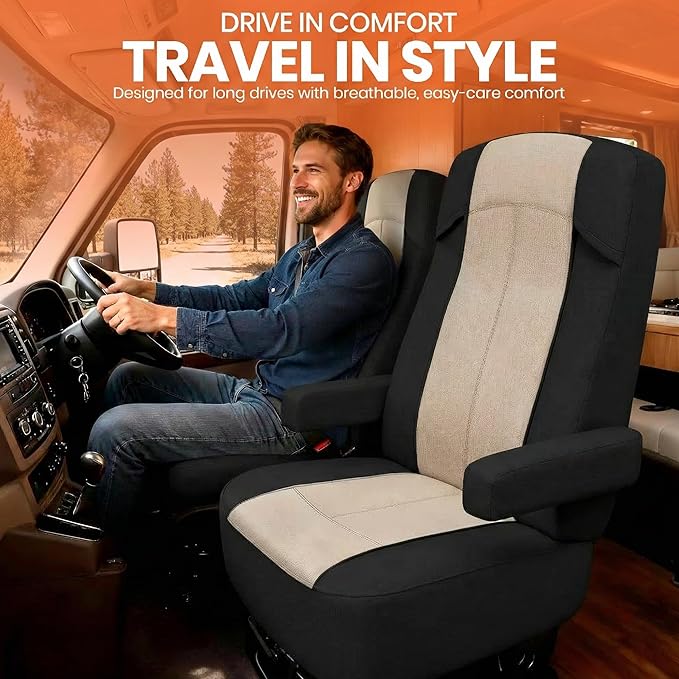 VALUN RV Seat Covers (2 Pack) – Captains Chair Seat Covers for RV Captain Chair & Motorhome Chairs, Universal Fit RV Chair Covers for Camper, Trailer, Van, Protects Against Dirt, Spills & Wear
