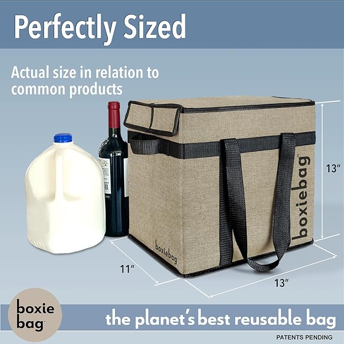 Reusable Grocery Bag (Single) – Durable Reusable Shopping Bag Box. Insulate, Stand Up, Stay Open, Fold Flat – Large Tote Bag with Long Handles & Reinforced Bottom. 2 Year Warranty.