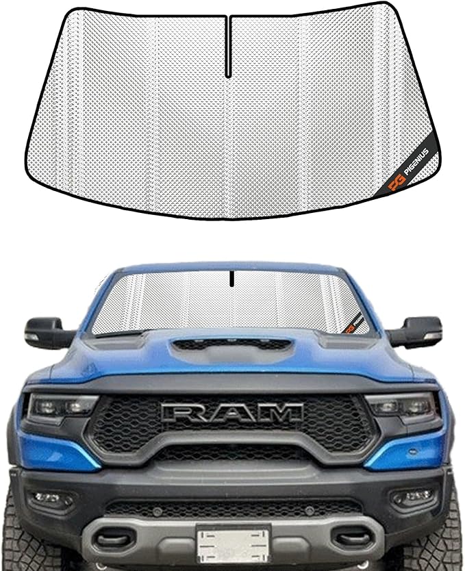 Windshield Sun Shade for Ram 1500 2019-2025 with 5 Inch Wide Sensor. Full Coverage Rearview Mirror Shade for Ultimate Protection