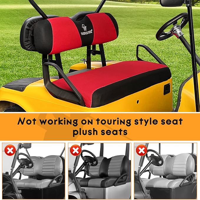 Golf Cart Front and Rear Seat Covers Sets for EZGO TXT RXV & Club Car DS 2000 and UP Standard Seat Cushion, Replacement Cooling Breathable Washable No Stapler Needed (Red& Black)
