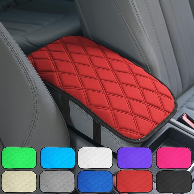 FH Group Neosupreme Red Diamond Pattern Center Console Pad – Water-Resistant Armrest Cover Protector for Cars, SUVs & Trucks