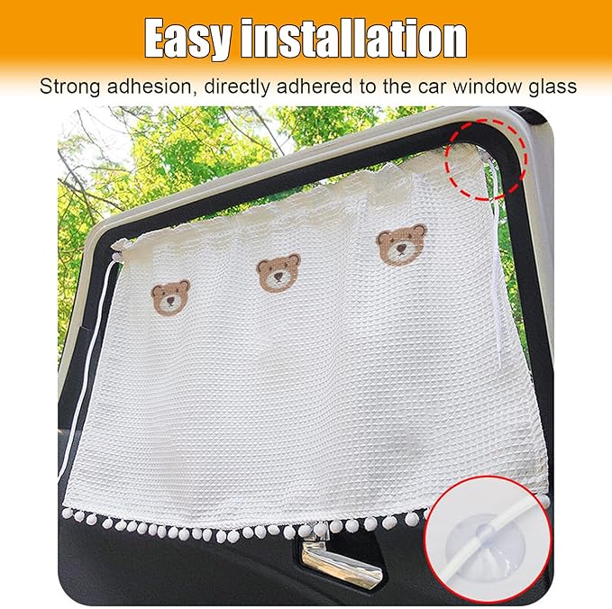 Car Side Window Sun Shade Privacy Curtain for Baby - Blackout UV Protection Car Window Shades with Suction Cup for Back Seat - Cute Auto Camping Windows Screen Shades (Three Bears)