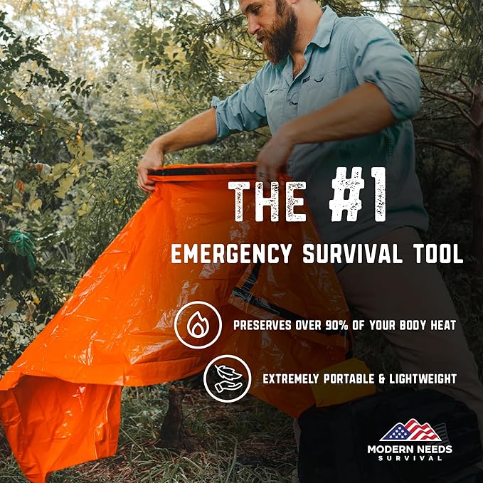 MODERN NEEDS Emergency Sleeping Bag Survival – Thermal Blanket & Bivy Sack | Emergency Bivy & Survival Blanket | Outdoor Sleeping Bag & Hiking Sleeping Bag | Sleeping Bags for Adults