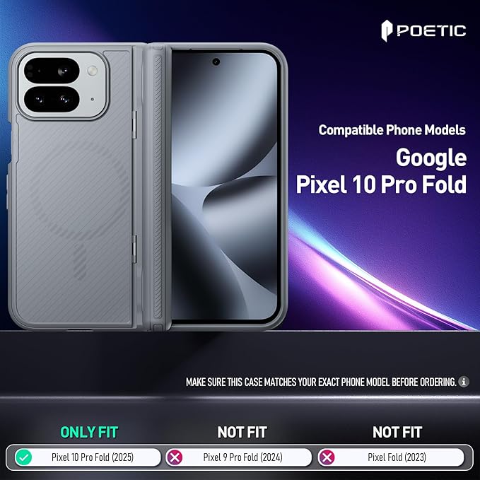 Poetic Revolution Flex Case for Google Pixel 10 Pro Fold, [Foldable Kickstand][Hinge Protection][MagSafe Compatible], Shockproof Slim Pixel 10 Pro Fold Cover with Built-in-Screen Protector, Gray