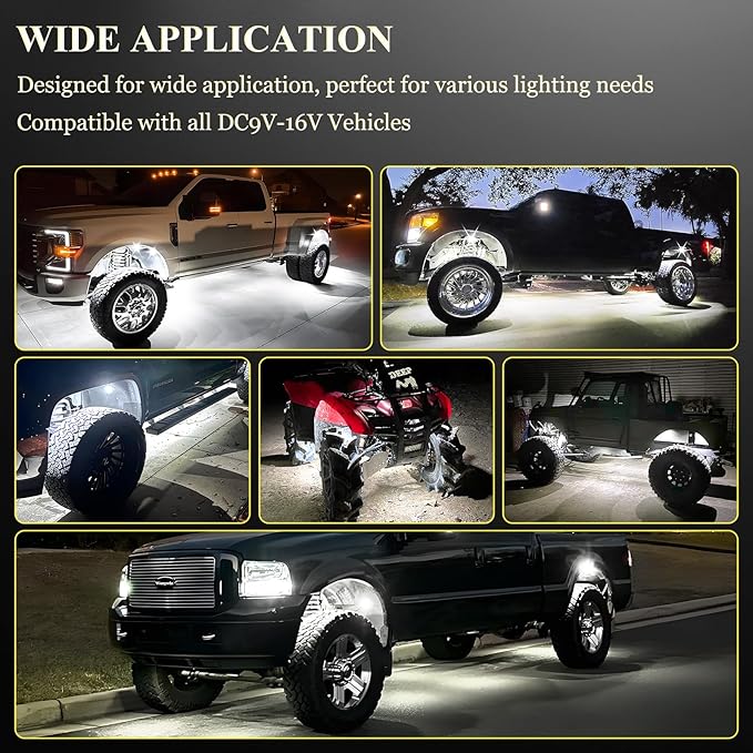 24 Pods White Rock Lights, 6000K Pure White Super Bright Wide Angle IP68 Waterproof LED Rock Lights for Trucks Pickup SUV UTV ATV Motorcycle Car Boats Underglow Lighting