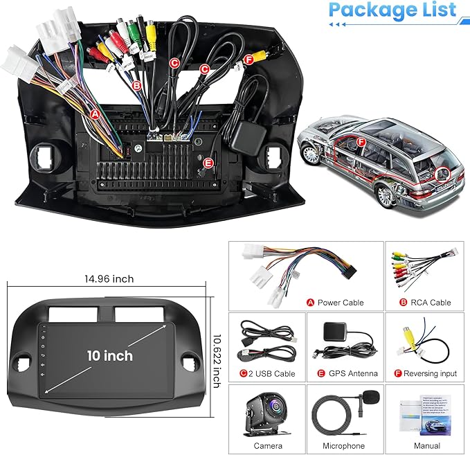 4G+64G Car Radio Stereo for Toyota RAV4 2007-2012, Wireless Carplay&Android Auto with Android 13 Support Bluetooth/Voice Control/GPS/WiFi/Back-up Camera/SWC/FM, 10 Inch IPS Touch Screen