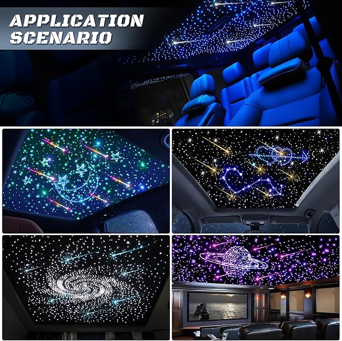 Split Car Starlight Headliner Kit, 4 Colors 12W Meteor Fiber Optic Starlight Kit, 1200pcs*0.02in*9.8ft+240 RGBW Sound Activate Shooting Star Lights for Ceiling Car Roof/Home Decor