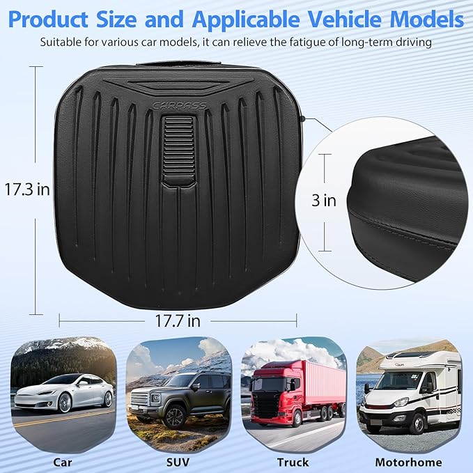 CAR PASS Leather Car Seat Cushion, Comfortable Memory Foam Seat Cushions for Driving Waterproof Adult Booster Seat Cushion for Cars, Truck Driver Automotive SUV Office Chair, Hand-held, 3 Inches Black