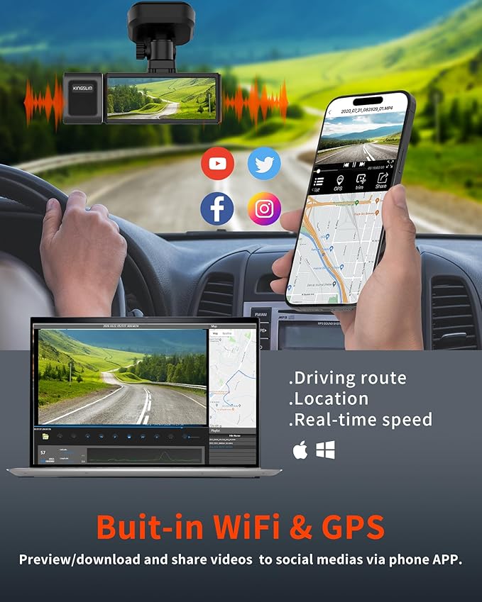 Kingslim D4PRO Dash Cam Front and Rear - 4K + 2K Dual Car Dashcam with WiFi GPS Dash Camera, Optional Inside Recording, Voice Control, Type C, Support 256GB Max